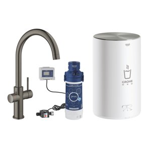 Grohe Red - Dřezová baterie Duo s ohřevem vody a filtrací, zásobník M, kartáčovaný Hard Graphite 30083AL1