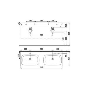 Jika Mio-N - Dvojumyvadlo s přepadem 130, 1300x450 mm, se 2 otvory pro baterie, Jika perla, bílá H8147141001041