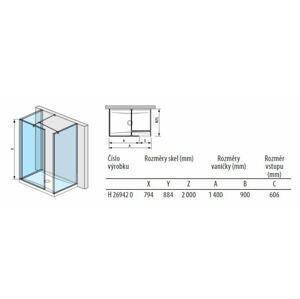 Jika Pure - Sprchová stěna Walk in L, 794x900 mm, s úpravou Jika Perla Glass H2694200026681