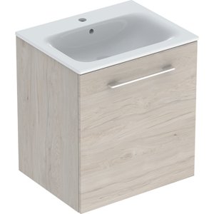 Geberit Selnova Square - Umyvadlová skříňka 635x588x480 mm, s umyvadlem, 1 dvířka, světlý ořech hickory 501.255.00.1