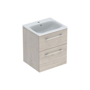 Geberit Selnova Square - Umyvadlová skříňka 635x538x480 mm, s umyvadlem, 2 zásuvky, světlý ořech hickory 501.235.00.1