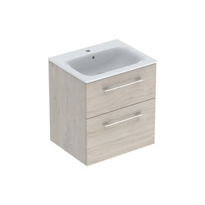 Geberit Selnova Square - Umyvadlová skříňka 635x588x480 mm, s umyvadlem, 2 zásuvky, světlý ořech hickory 501.239.00.1