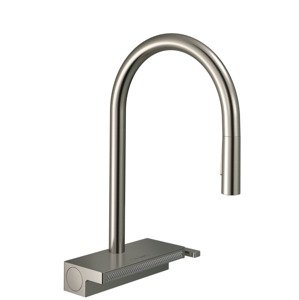 Hansgrohe M81 - Dřezová baterie Aquno Select s výsuvnou koncovkou a plochým sprchovým proudem, vzhled nerezu 73837800