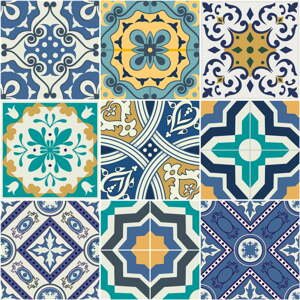 Sada 9 nástěnných samolepek Ambiance Azulejos Vintage Arabesques, 10 x 10 cm
