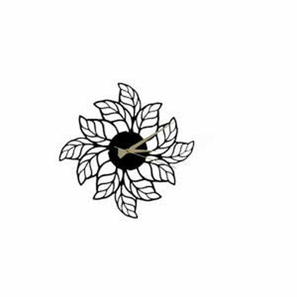 Černé nástěnné hodiny Glozis Leaves Clock, ⌀ 48 cm