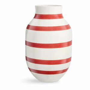 Bílo-červená pruhovaná keramická váza Kähler Design Omaggio, výška 31 cm