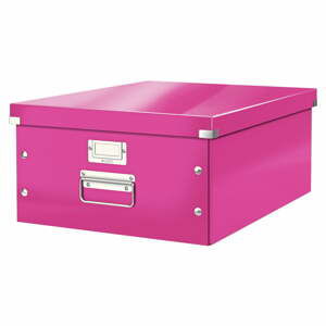 Růžový kartonový úložný box s víkem Click&Store - Leitz
