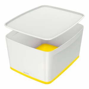 Bílo-žlutý plastový úložný box s víkem MyBox - Leitz