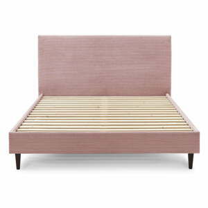 Růžová manšestrová dvoulůžková postel Bobochic Paris Anja Dark, 180 x 200 cm