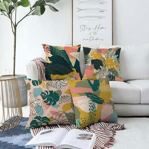 Sada 4 povlaků na polštáře Minimalist Cushion Covers Colorful Leaves, 55 x 55 cm