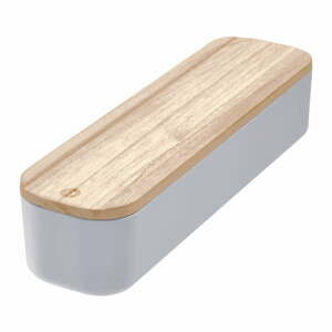 Šedý úložný box s víkem ze dřeva paulownia iDesign Eco, 9 x 36,5 cm