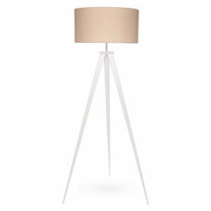 Stojací lampa s bílými kovovými nohami a béžovým stínidlem Bonami Essentials Kiki