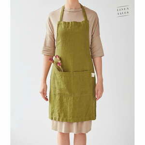 Zelená lněná zástěra Linen Tales Daily Apron, 80 x 55 cm