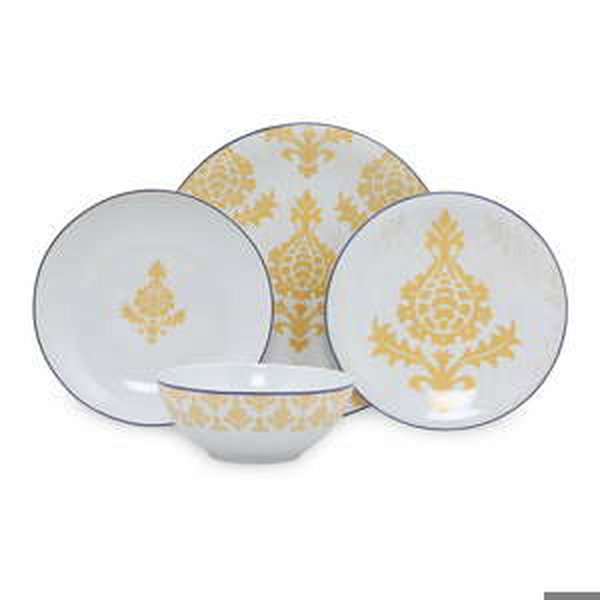 24dílná sada bílo-žlutého porcelánového nádobí Kütahya Porselen Ornaments