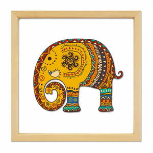 Skleněný obraz ve dřevěném rámu Vavien Artwork Elephant, 32 x 32 cm