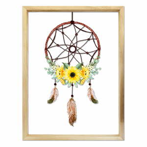 Skleněný obraz ve dřevěném rámu Vavien Artwork Dreamcatcher, 32 x 42 cm