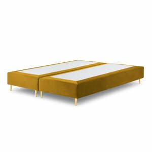 Hořčicově žlutá sametová dvoulůžková postel Milo Casa Lia, 160 x 200 cm