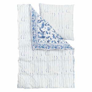Bílo-modré povlečení na jednolůžko z bavlněného saténu Westwing Collection Ryle, 135 x 200 cm