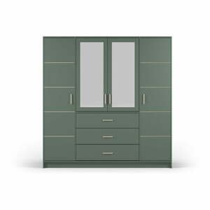 Zelená šatní skříň se zrcadlem 196x200 cm Burren - Cosmopolitan Design