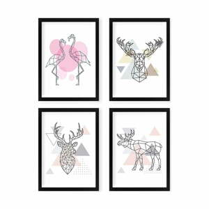 Sada plakátů v rámu 4 ks 24x29 cm Geometric Animals – Wallity