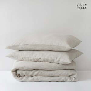 Bílobéžové lněné povlečení na dvoulůžko 200x200 cm – Linen Tales