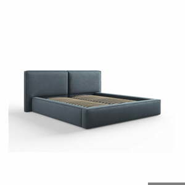 Tmavě modrá čalouněná dvoulůžková postel s úložným prostorem a roštem 180x200 cm Arendal – Cosmopolitan Design