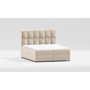 Bílo-krémová čalouněná dvoulůžková postel s úložným prostorem 180x200 cm Flip – Ropez