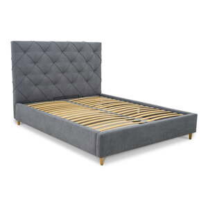 Šedá čalouněná dvoulůžková postel s úložným prostorem a roštem 180x200 cm Bee – Scandic