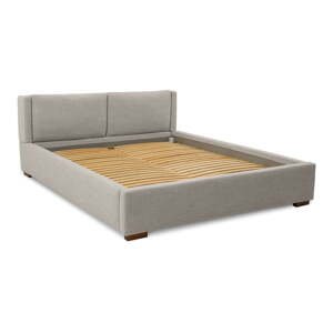 Světle šedá čalouněná dvoulůžková postel s úložným prostorem a roštem 160x200 cm Dreamer – Scandic