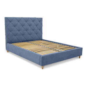 Modrá čalouněná dvoulůžková postel s úložným prostorem a roštem 160x200 cm Bee – Scandic