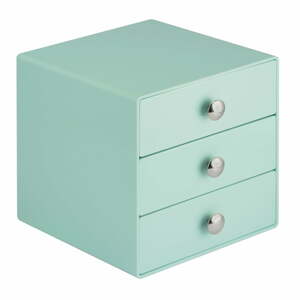 Mátově zelený úložný box s 3 šuplíky iDesign Drawers, výška 16,5  cm