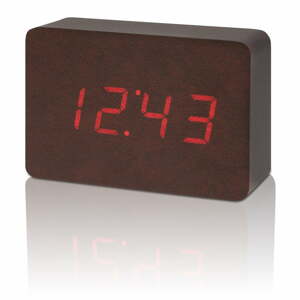 Tmavě hnědý budík s červeným LED displejem Gingko Brick Click Clock